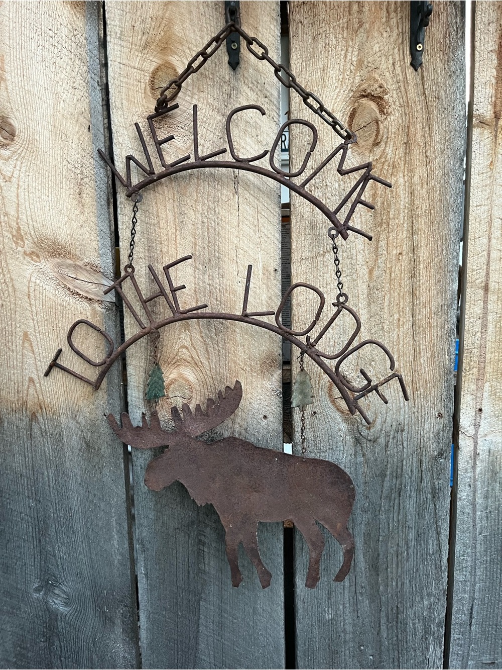Rustic Welcome to The Lodge Wall Sign - Brown Metal Moose Decor